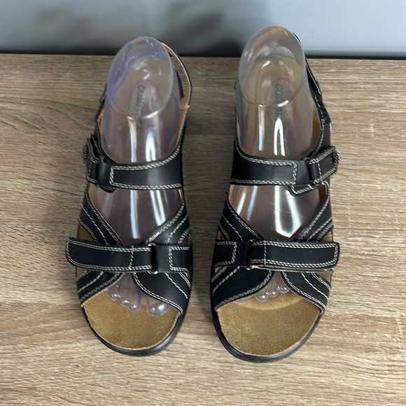 Soft Comfort Black Strappy Sandals Vegan Leather Velcro Padded Insole Size 9 - Picture 4 of 10